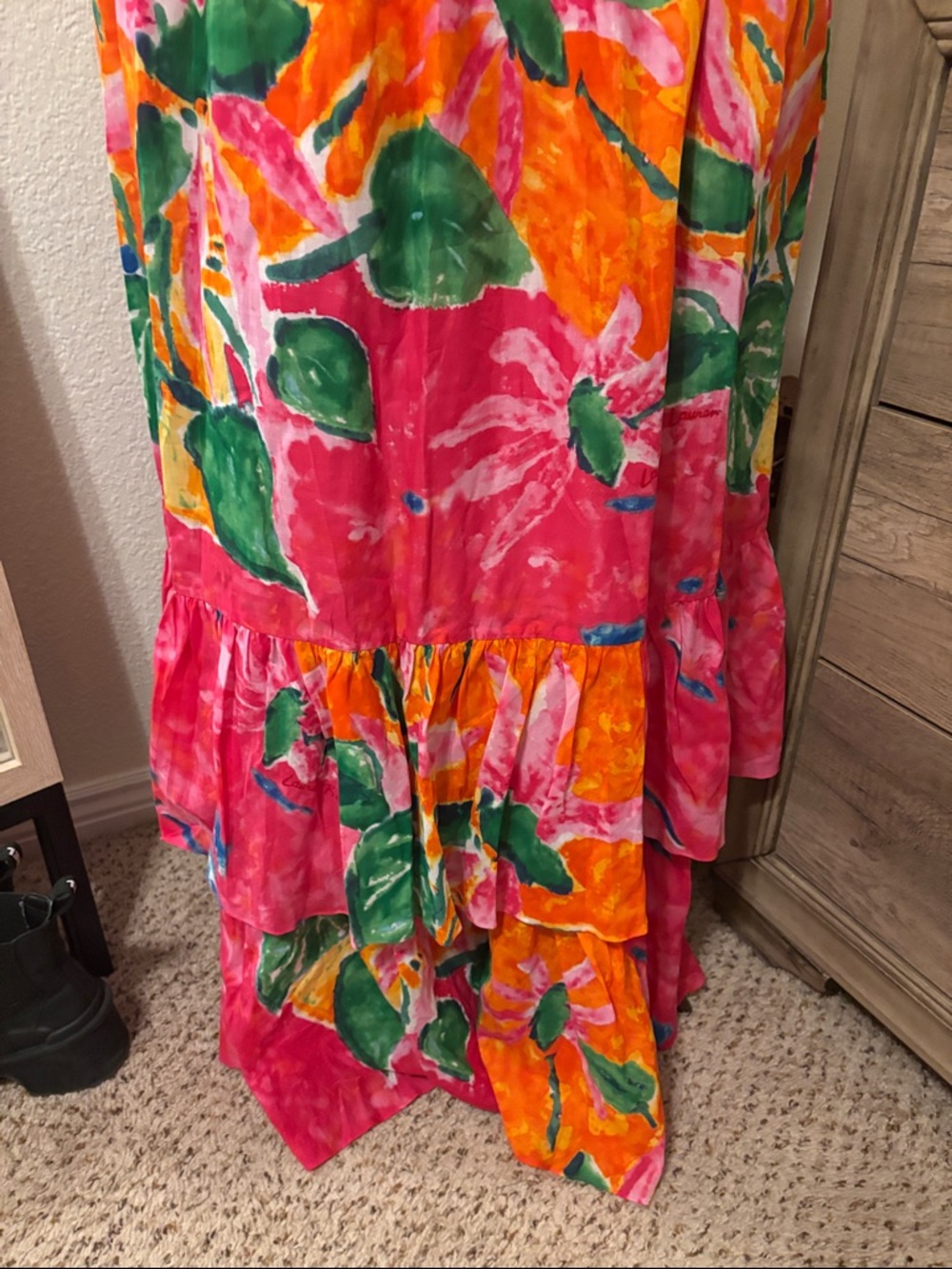 Lauren Ralph Lauren-Floral Tiered Maxi Dress in Blue, Orange, Pink & Green-2X - Picture 6 of 8